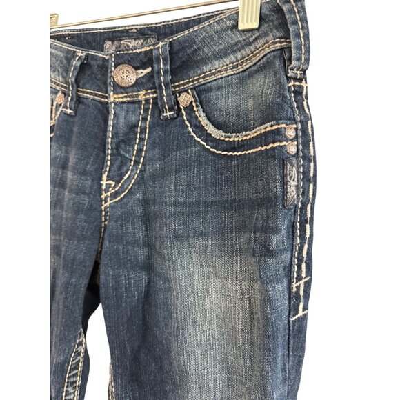 Silver Jeans Co. Suki Womens Dark Wash Distressed Skinny Bootcut Jeans W24 L32 D - Picture 5 of 7